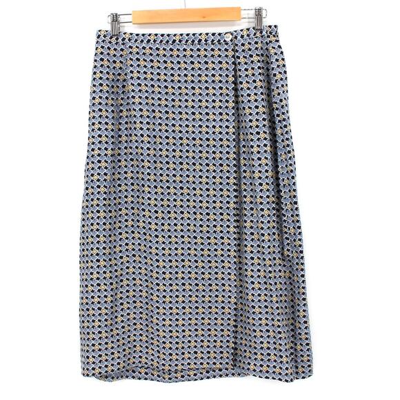Vintage‎ Melrose Collectibles Silk Skirt PL Petite Blue Geometric Midi Size PL - Picture 1 of 8